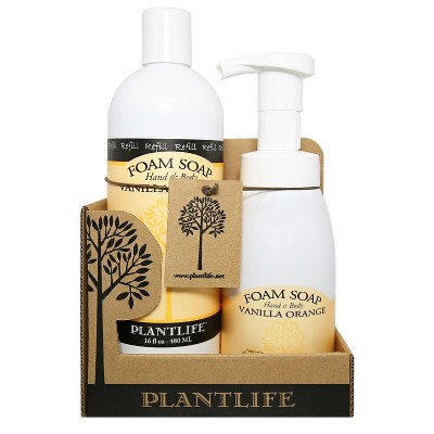Plantlife Vanilla Orange Foam Soap Value Set – Gentle, Moisturizing, Plant-Based for All Skin Types – Hand & Body Wash – 8.5-16oz