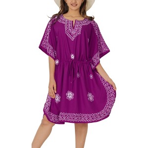 LA LEELA Women's House Daily Routine Evening Wear Loungewear Solid Casual Relaxed Caftan Knee Length Cover Up Dresses for Women 2X-3X Purple, Solid - 1 of 4