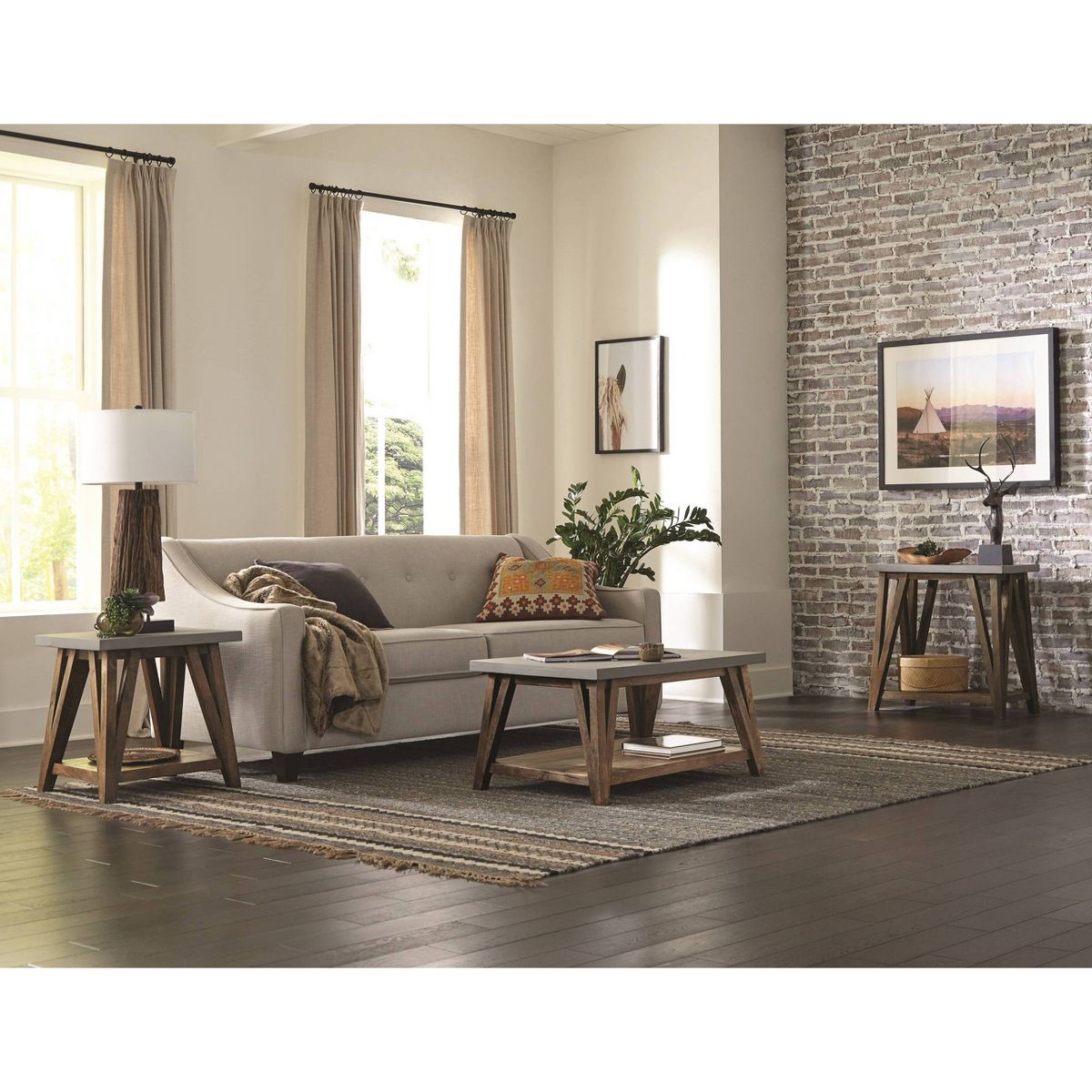 30" Brookside Console Media Table Concrete Coated Top and Wood Light Gray/Brown - Alaterre Furniture - thumbnail 6