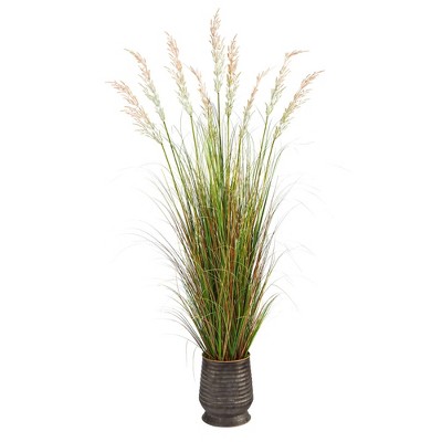 Nearly Natural 6-ft Grass Artificial Plant In Ribbed Metal Planter : Target