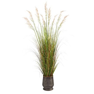 Nearly Natural 6-ft Grass Artificial Plant in Ribbed Metal Planter - 1 of 4