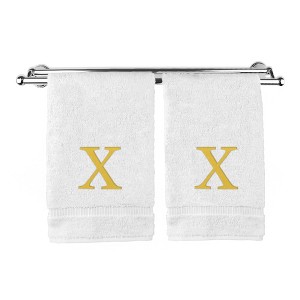BC BARE COTTON Monogrammed Hand Towel, 100% Turkish Cotton - Set of 2 - White - Gold Block - 1 of 4