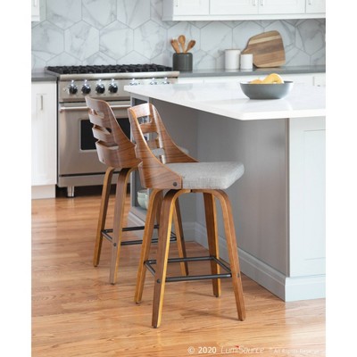 Modern Gray Upholstered Trevi Counter Stool with Walnut Swivel Base