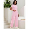 ATHLECHIC Women's 2 Piece Sets Short Sleeve Crew Neck Long Wide Leg with Pockets Pants - 3 of 4