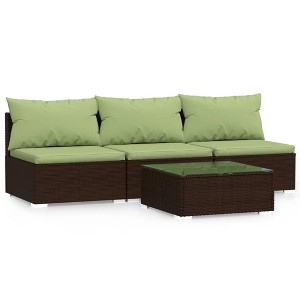 vidaXL Garden Lounge Set Brown with Green Cushions - 1 of 4