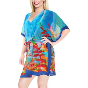 HAPPY BAY Women's Beachwear Summer Swim Beach Dress Cover Ups for Swimwear Women Plus Size Flowy Swimsuit Coverups for Women 3X-4X Blue Leaf - 1 of 4