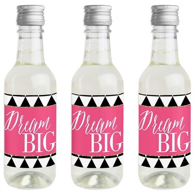 Big Dot of Happiness Dream Big - Mini Wine and Champagne Bottle Label Stickers - Graduation Party Favor Gift for Women and Men - Set of 16