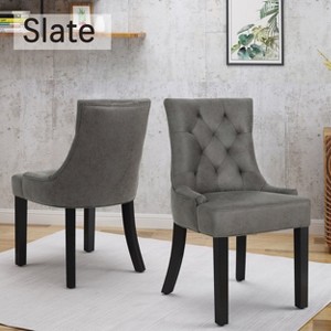 Hrinhom Set of 2 Diamond Tufted Backrest Dining Chairs,Wooden Legs,Microfiber - 1 of 4