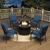 ALAULM 5 Piece Metal Outdoor Patio Furniture Set with Round Fire Pit Table, 4 Fixed Chairs with Thick Cushion and 40000 BTU Fire Pit Table, Navy Blue - 2 of 4