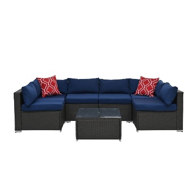 Patio furniture outdoor sofa set with 6 seats, Garden Furniture With Tempered Glass Coffee Table