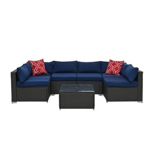CAVINAS Outdoor Sofa Set, Rattan Outdoor Sectional Furniture, Modern Patio Conversation Sets with Cushions for Gardens - 1 of 4