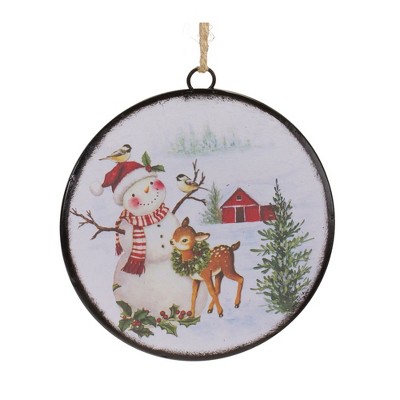 Woodland Snowman Disc Ornaments Set of 12 with Rustic Design