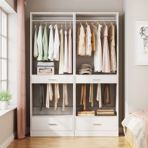 Besiost 2PCS Closet System Organizer with Hanging Area, Freestanding Wooden Closet with Drawers - 1 of 4
