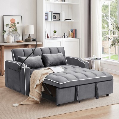 SEVOBAL Foldable Futon Sofa Bed Multi-Functional Pullout Sofa Bed Modern Sofa Velvet Pull-Out Bed Adjustable Back, Gray, 46.61"*38.42"*14.63"