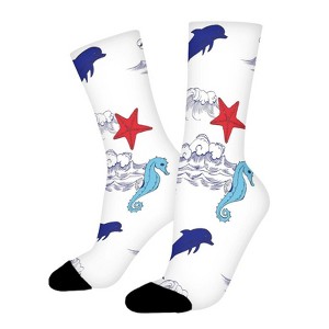 Seahorse Starfish Whale Women Printed Crew Socks Funny Funky Socks Soft Polyester Novelty Gifts for Artists Men - 1 of 1