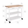 Acacia Wood Top Rolling Kitchen Cart Island Table with Drawers, 38.4" W x 18.5" D, White - 4 of 4
