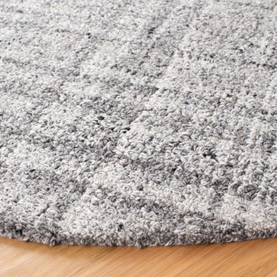 Grey and Black 6' Round Abstract Wool Area Rug