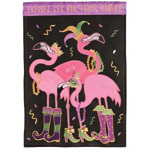 Magnolia Garden Laissez Les Bon Temps Rouler Mardi Gras Flamingos 13 x 18 Inch Polyester Garden Flag - 1 of 2