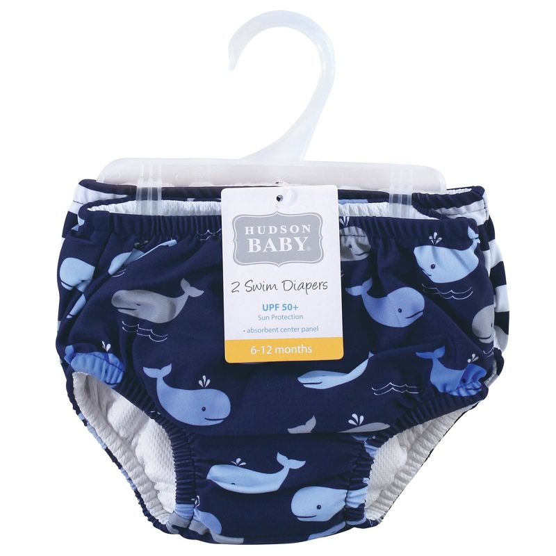 Hudson Baby Infant and Toddler Boy Swim Diapers, Whales, 3 of 6