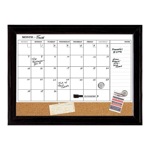 Quartet Magnetic Cork & Dry Erase Calendar Whiteboard Espresso Frame 814928  : Target