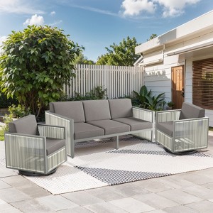 POCASSY 3PCS Patio Furniture Set with Patio Swivel Chairs, All Weather Wicker Rattan Outdoor Conversation Set with Patio Couch Sofa Meatl Swivel Chair - 1 of 4