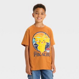 Boys' Adventure Pikachu Short Sleeve Graphic T-Shirt - Brown - 1 of 4