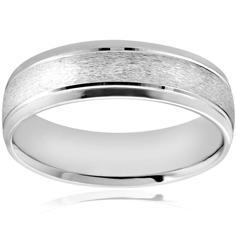 Pompeii3 6MM Platinum Mens Wedding Band Brushed Comfort Fit Flat Ring, 1 of 4