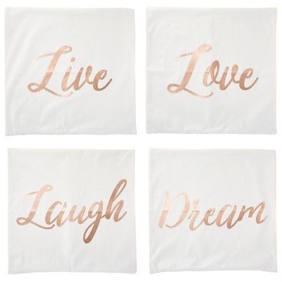 Juvale Set of 4 Decorative Throw Pillow Covers Couch Cases 20x20 for Home Decor, Live Laugh Love Dream, Rose Gold Foil