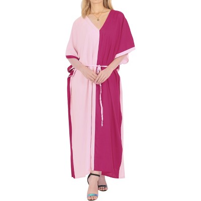 LA LEELA Women's House Daily Routine Evening Wear Vacation Casual Dailywear Holiday Loungewear Relaxed Fit Caftan Maxi Night Shirts 3X-4X Pink, Solid