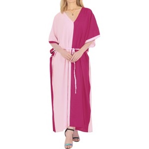 LA LEELA Women's House Daily Routine Evening Wear Vacation Casual Dailywear Holiday Loungewear Relaxed Fit Caftan Maxi Night Shirts 3X-4X Pink, Solid - 1 of 4