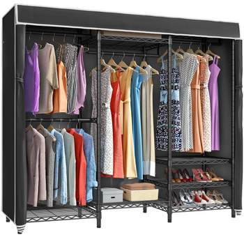 VIPEK V5C Clothes Closet Wardrobe Heavy Duty Covered Clothes Rack, Black Metal Clothing Rack with Grey Oxford Fabric Cover