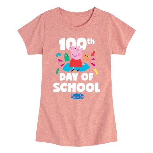 Girls' - Peppa Pig - 100th Day of School Fitted Short Sleeve Graphic T-Shirt - image 1 of 4