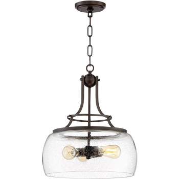 Franklin Iron Works Painted Bronze Pendant Chandelier 16" Wide Rustic Farmhouse Seeded Clear Glass LED 3-Light Fixture Dining Room