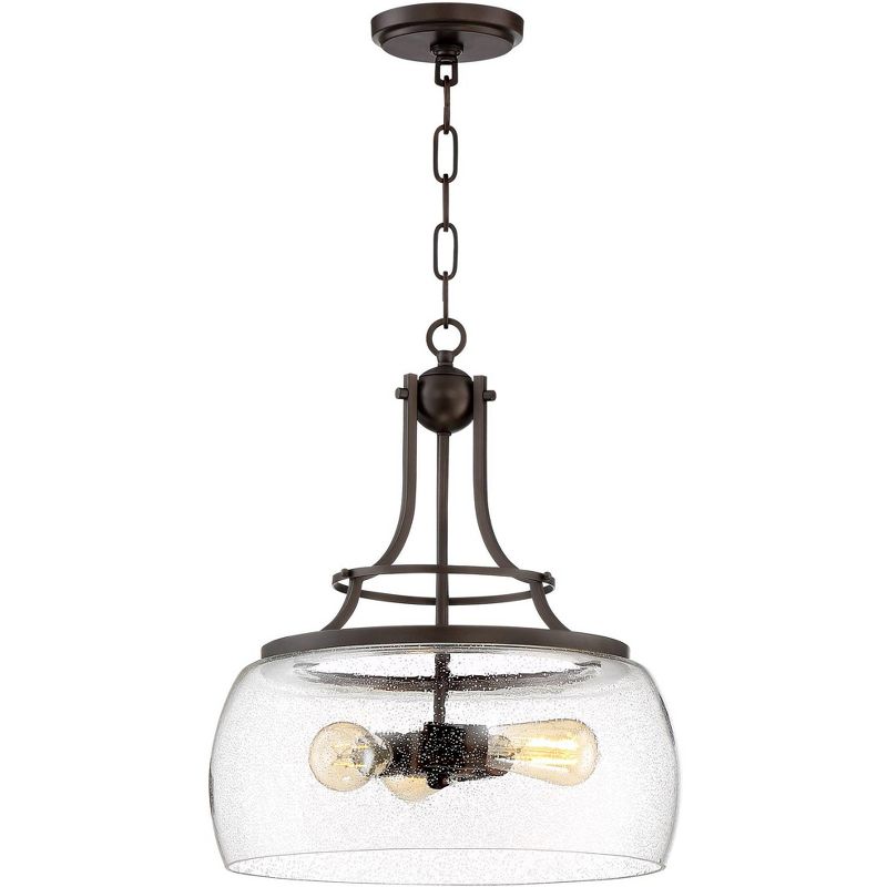 Franklin Iron Works Painted Bronze Pendant Chandelier 16" Wide Rustic Farmhouse Seeded Clear Glass LED 3-Light Fixture Dining Room, 1 of 10