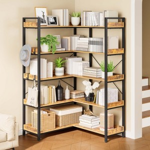 Greenstell Multi-layer reversible corner bookshelf with multiple hooks, space-saving bookshelf - 1 of 4