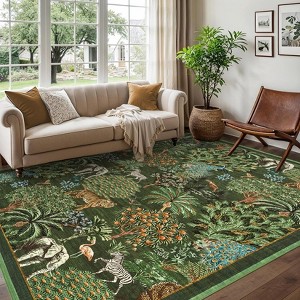 Runner Rug for Hallway, Washable Floral Throw Rug, Modern Jungle Animal Non Slip Indoor Mat, for Entryway, Laundry, Kitchen - 1 of 4