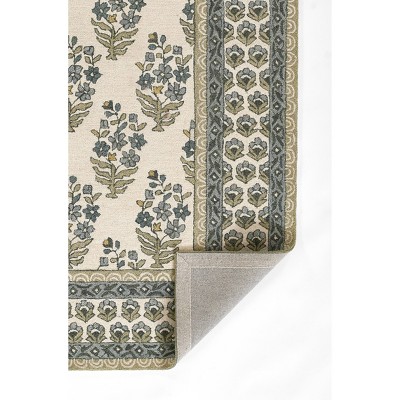 Handmade Green Wool and Viscose Floral 2x3 Area Rug
