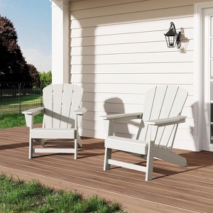 coucheta Modern HDPE Plastic Adirondack Chair Set of 2, Oversize Lumber Weather Resistant Firepit Chair with Wooden Textured for Deck, Patio, Pool - 1 of 4