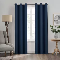 54" Kenna Grommet Solid Textured Thermaback Blackout Curtain Panel Blue - Eclipse