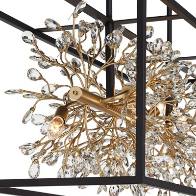 Elysian Black Crystal 46" Linear Pendant Chandelier with Golden Accents