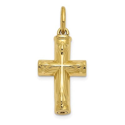 Black Bow Jewelry 10k or 14k Yellow Gold Polished Cross Ash Holder Pendant, 16 x 25mm