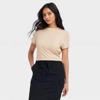 Women's Short Sleeve T-Shirt - A New Day™ Tan XL