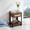 KWPZQEB 15.75" Rattan Nightstand, Bed Side Table with Drawer & Open Shelf, Modern Wooden Night Stand for Bedroom Living Room - 4 of 4
