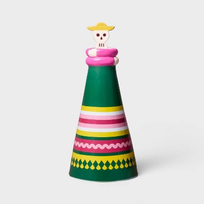 Día de Muertos 8.5" Bottle Vase Green/Pink/Yellow