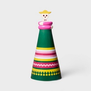 Día de Muertos 8.5" Bottle Vase Green/Pink/Yellow - 1 of 3