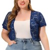 Agnes Orinda Women's Plus Size Short Sleeve Open Front Crochet Lace Allover Cropped Cardigan - 2 of 4