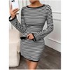 Clearlove Women Striped Knit Mini Dress Long Sleeve Crewneck Slim Holiday Short Sweater DressElegant Beachwear - 2 of 4