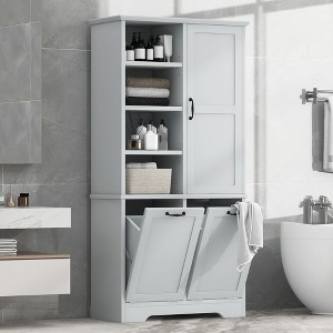 Akoasm 68 in. H Gray Bathroom Storage Cabinet with Doors and Drawers - 1 of 4