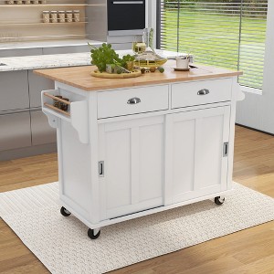 Drop-Leaf Countertop Kitchen Island, Kitchen Cart with Concealed Sliding Barn Door, Adjustable Shelf, 4 Wheels and 2 Drawers-ModernLuxe - 1 of 4