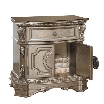Antique Silver Elegance 30" Nightstand with Drawer and Carved Details